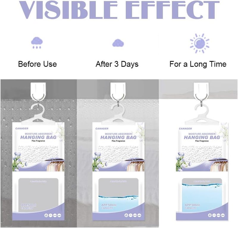 CANAGER Hanging Moisture Absorber, Flax Fragrance Moistureproof Desiccant Hanging Bag，Dehumidifier Bag (8 packs) Hanging Closet Dehumidifier Bags, Moisture Absorb 12.5 oz - Image 5